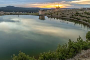 Water reservoir in sunset color evening near Bozi Dar town in evening