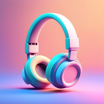 Cute 3D headphones icon in a cartoon clay style and soft pastel colors