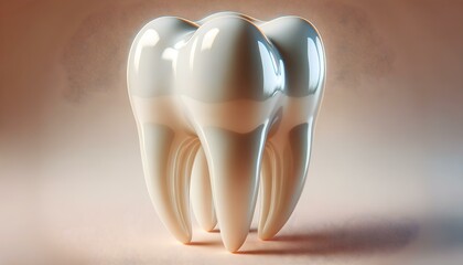 Glossy Rendered Molar Tooth with Orange Highlight