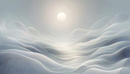 Surreal Sun Above Gentle Wavy Lines in a Dreamy Landscape