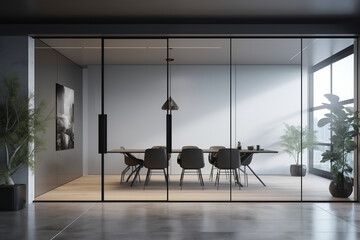 Modern interior with glass wall - 773421909