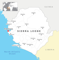 Naklejka premium Sierra Leone Political Map with capital Freetown, most important cities with national borders