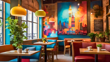 interior of cafe with colorful decoration