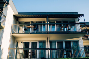 facade of a building, holiday apartment in a coastal town, NSW, Australia
