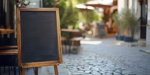 Empty blackboard sign outside a restaurant ready for menu or specials. Concept Restaurant Sign, Blackboard Specials, Menu Display, Outdoor Advertising, Chalkboard Art