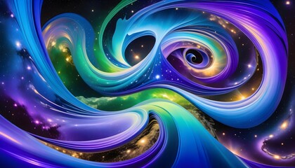 Vibrant abstract cosmic background with swirling patterns and bright colors, resembling a surreal...
