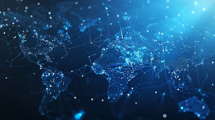 Abstract graphic world map on blue background big data and networking concept