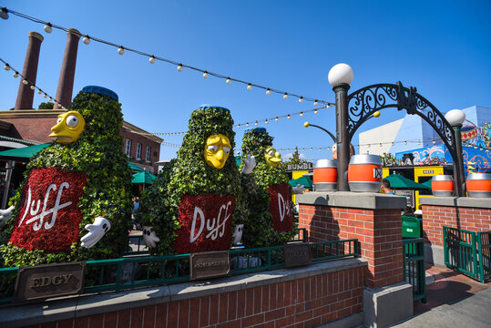 Entrance to Duff Brewery Beer Garden in Springfield, Home of the Simpsons - Universal Studios Hollywood, Los Angeles, California