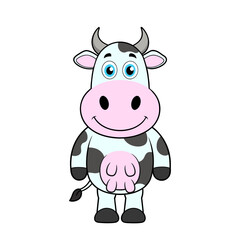Fototapeta premium Funny cow cartoon character, happy cow. Vector illustration on isolated background.