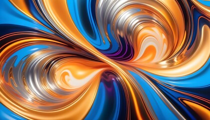 Abstract swirl background with vibrant blue and orange colors in a dynamic wave pattern.