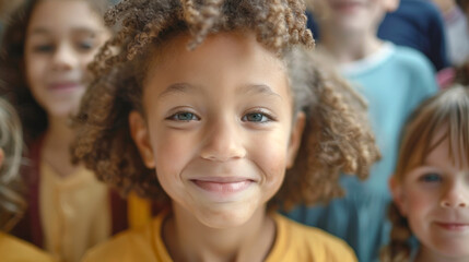 Portrait of smiling African-American boy with curly hair looking at camera