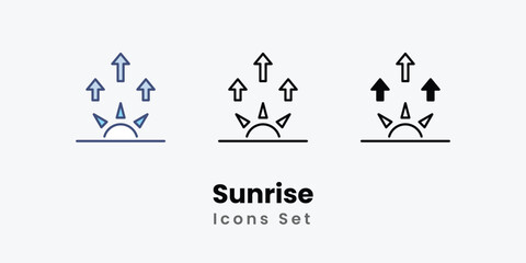 Sunrise icon thin line and glyph vector icon stock illustration