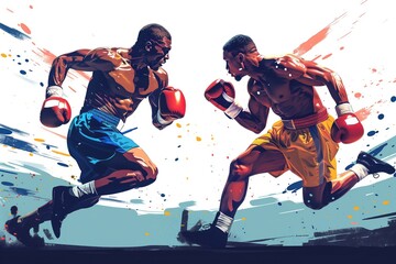 Two boxers are fighting in the ring. African American boxers at the Olympic Games. Stylized boxing poster. Olympic concept - obrazy, fototapety, plakaty