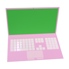 Green Screen on 3d pink color cartoon Laptop  