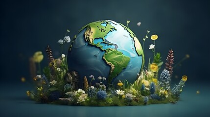Obraz na płótnie Canvas Earth globe on grass