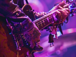 Obraz premium A man is playing a guitar with a purple background