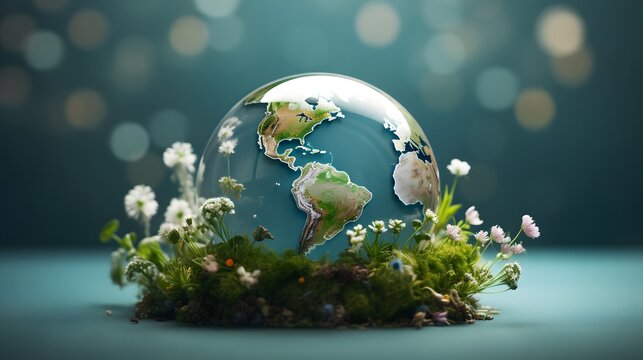 Earth globe on grass