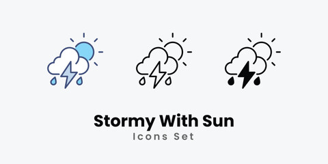 Stormy With Sun icon thin line and glyph vector icon stock illustration