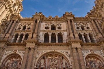 Málaga Cathedral (Catedral de la Encarnación de Málaga), catholic church with beautiful blue sky without people, south Spain, Europe