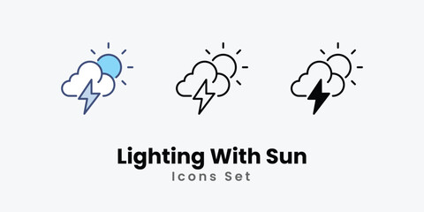 Lighting With Sun icon thin line and glyph vector icon stock illustration