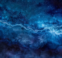 Electric blue lightning like nebula across a galaxy of stars with cloud like black formations in space - Squared 1:1