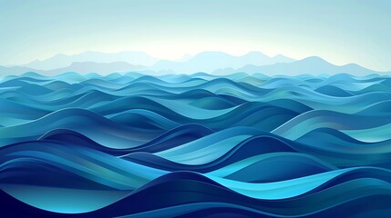 Blue curves and the waves of the sea range from soft to dark vector background flat design style