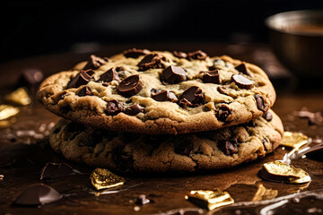 A close-up shot of a freshly baked chocolate chip cookie, showcasing its golden-brown exterior and gooey chocolate chunks in stunning 4K resolution

