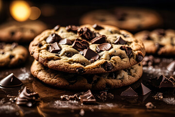 A close-up shot of a freshly baked chocolate chip cookie, showcasing its golden-brown exterior and gooey chocolate chunks in stunning 4K resolution

