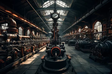 Foto auf Acrylglas Production line at old dark factory © Kokhanchikov