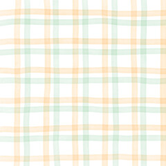 Orange Green Plaid Gingham Check Hand Drawn Background Overlay