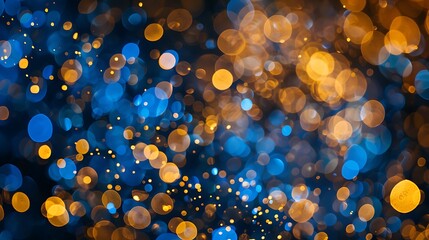 Defocused gold and blue christmas lights Useful background for christmas and general celebration