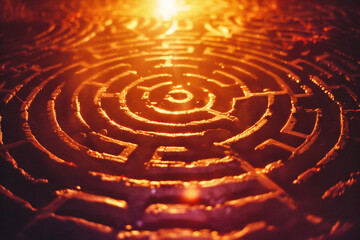 Spiral maze. The labyrinth in the form of a circle. - obrazy, fototapety, plakaty