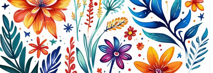 Vibrant floral painting set against white backdrop. For meditation apps, cover of book about spiritual growth, designs for yoga studios, spa salons, illustration for articles on inner peace, harmony. - obrazy, fototapety, plakaty
