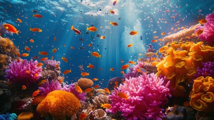 Fototapeta na wymiar A vibrant coral reef teeming with life, a testament to the delicate balance of marine ecosystems.
