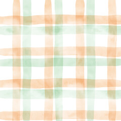 Orange Green Plaid Gingham Check Hand Drawn Background Overlay