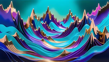 Abstract colorful wave patterns with a dynamic and fluid 3D effect on a teal background.