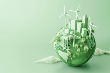3d rendering of an ecofriendly planet with wind turbines - obrazy, fototapety, plakaty