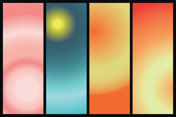 Fototapeta premium Metalic gradient collection with shiny rainbow hologram. Holographic foil texture, green, blue, yellow, pink gradation. Vector set for frame, ribbon, border, other design