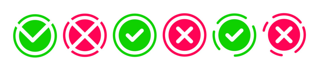 Obraz premium Green check and red cross, yes and no. Right and wrong Choice Positive and negative. Choose