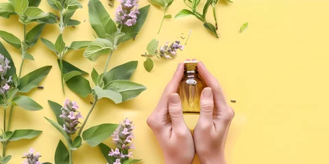 Foto op Canvas Diverse individuals using Clary Sage essential oil in holistic routines for wellness. Concept Holistic Health, Clary Sage Benefits, Diverse Wellness, Essential Oil Usage, Healthy Lifestyle © Anastasiia