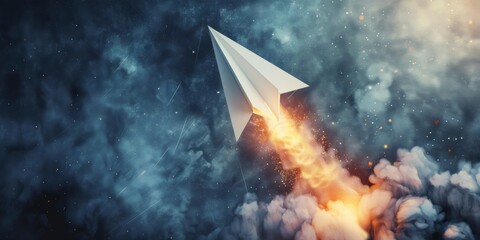 Launching to Success: Paper Airplane Taking Off with Smoke Signaling a Thriving Business Venture 3D rendering, startup concept 