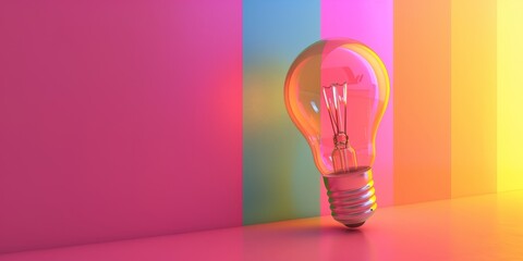 Idea Eureka Concept, Creativity depicted as Light bulb on a colored background. Glowing light bulb against a colorful background