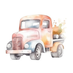 watercolor wood toy car truck
