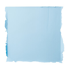 Blue square paper piece with torn edge. Transparent background.