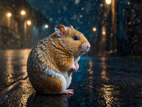 Kleiner Hamster alleine auf der Stra&szlig;e