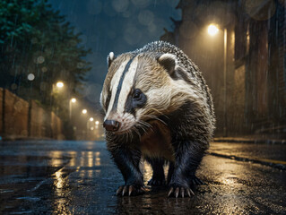 Dachs läuft durch Stadt