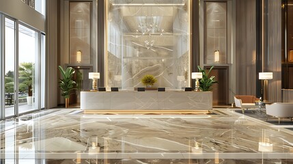 luxury hotel lobby and reception - obrazy, fototapety, plakaty