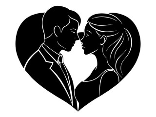 silhouette of a couple with heart silhouette  ,tattoo design ,icon Silhouette ,logo and vector illustration