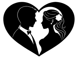 silhouette of a couple with heart silhouette  ,tattoo design ,icon Silhouette ,logo and vector illustration