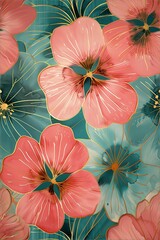 Teal Backdrop with Pink Floral Art